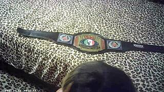 can you believe this? pornstar champion wrestling ebony babe in full nelson for bj and sex