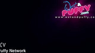 swollen pussy stretches with dildo for orgasm