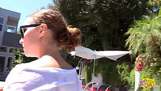 These lesbians exclaim, Let's kiss and finger by the pool!