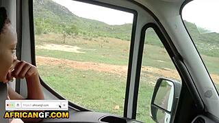 Ebony girlfriend sucks big cock on safari