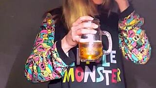 Bonneyuwu masturbates with dildo and plushie in pajamas.