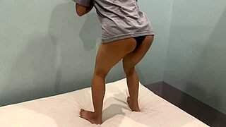 asian teen shakes big ass in homemade workout close up