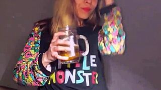 Bonneyuwu masturbates with dildo and plushie in pajamas.