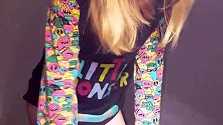 Bonneyuwu masturbates with dildo and plushie in pajamas.