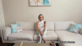 inked luna shows pierced nipples and sucks dick in casting interview