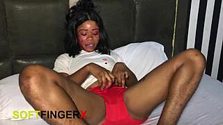 She passionately uses husband's rose on her pussy