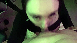 The goth slut deepthroats an older Asian cock.