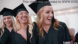 Milfs graduation party erupts into wild reverse gangbang frenzy