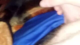 He jerks off to a teen's big cumshot, watching the hot scene unfold with intense pleasure.