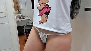 your thong is a string, everything fits in your pussy all wet with cum, horny girl rubs her clit with her hand twerking on her thong