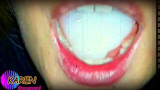 Karen Jugando Con Mas Semen En La Boca Slow Motion
