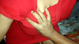 wild hot desi girlfriend in red getting a sexy body massage
