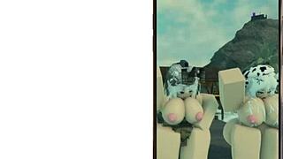 Cute Military Girl and Cute Cow Girl Dancing in Roblox World