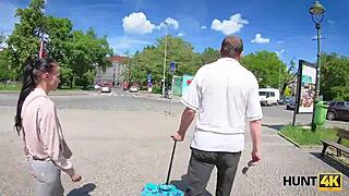Young Lovers Can't Leave City, So Girl Gets Fucked Hard in Public by Old Man!