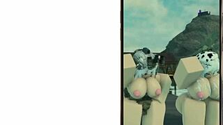 Cute Military Girl and Cute Cow Girl Dancing in Roblox World