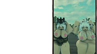 Cute Military Girl and Cute Cow Girl Dancing in Roblox World