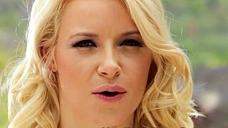 Blonde toys newbie's ass outdoors.