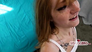 18yo ginger step sis amber stark teases and fucks like a pro, caught in the act with her redhead pussy