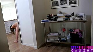 horny stepsis avery moon gets caught riding her dildo in the kitchen