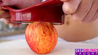 horny stepsis avery moon gets caught riding her dildo in the kitchen