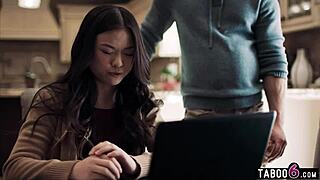 Asian teen Lulu Chu hears MILF Slimthick Vic fucking roommate Seth Gamble