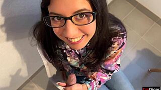 Nerdy girl with glasses turned out to be a nymphomaniac and a lover of sperm on her face