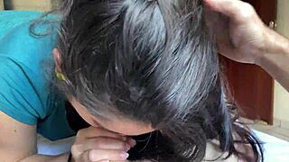 Slutty Brunette with Hard Tits Gives a Deep Blowjob to a Big Pink Cock