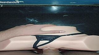 I am trailer candy, bending over in black thong for big ass creampie on desk