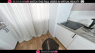 brunette short hair wild frida is sucking dick before getting fucked hard in vr