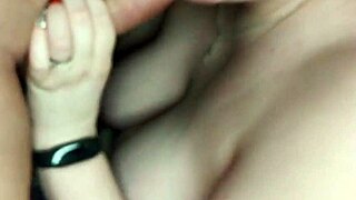 at home, the brunette bbw gives a deepthroat blowjob to her boyfriend's big cock, then swallows every drop of cum