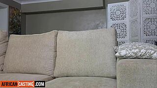 petite ebony teen participates in amateur couch casting call interview