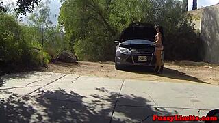 Leashed Skank Gets Rough Doggystyle Pounding In Garage