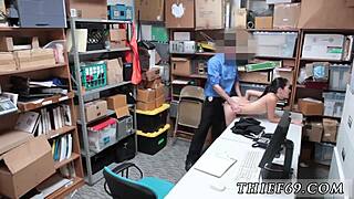 brunette policewoman gives homemade big tit blowjob for habitual theft