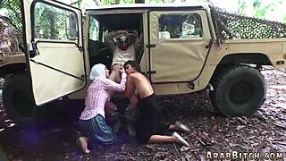 sexy brunette teen performs striptease and threesome