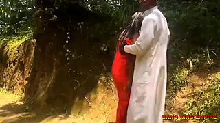 Indian college girlfriend fucks outdoor in the bush with her lover couple