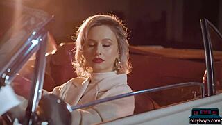 blonde milf polina performs striptease in convertible for playboy