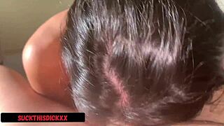 Shy girl deepthroats cock and eats ass for creampie?