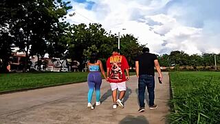 Outdoor Threesome With Young Slut By Road