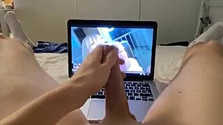 Edged Uncut Cock Explodes Watching Porn.