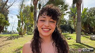 curly haired pixie 18+ gets fucked good outdoors on sofa