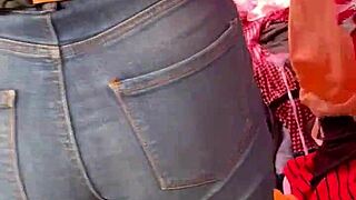 Beautiful Mexican Woman With Huge Ass In Tight Jeans At Tianguis Market