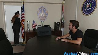 watch the policewoman's feet get a cumshot