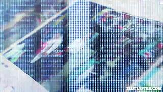 Mazy Myers Stripped as Thief, Deepthroats Security Officer's Big Cock