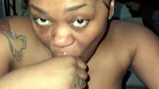 Nasty slut devours cum and cream