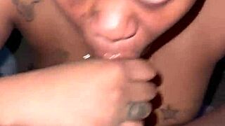 Nasty slut devours cum and cream