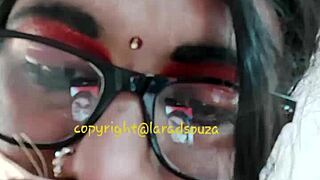 lara dsouza as indian crossdresser in orange satin saree