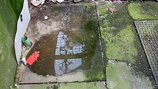 Sexy girl pisses on construction site in front of workers and flashes tits while walking