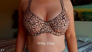 Milf in leopard print bra lingerie