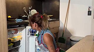 Cleaning lady focuses on personal tasks instead of work