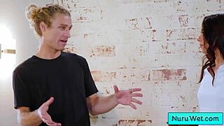 sexy hot brunette masseuse delivers wet nuru massage and pussy play - michael vegas sophia burns